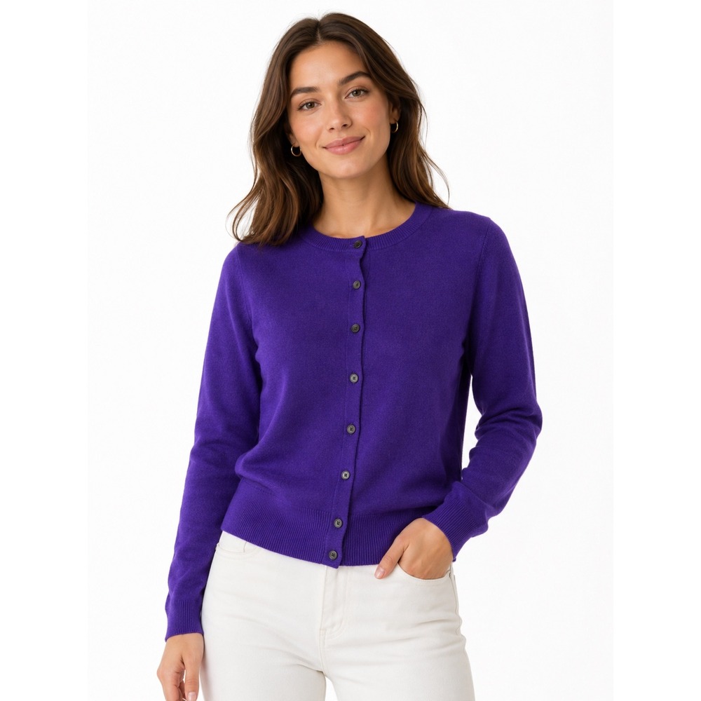 100% Cashmere NWT Pure Collection Cardigan Purple Crew Neck Sweater Size 12
